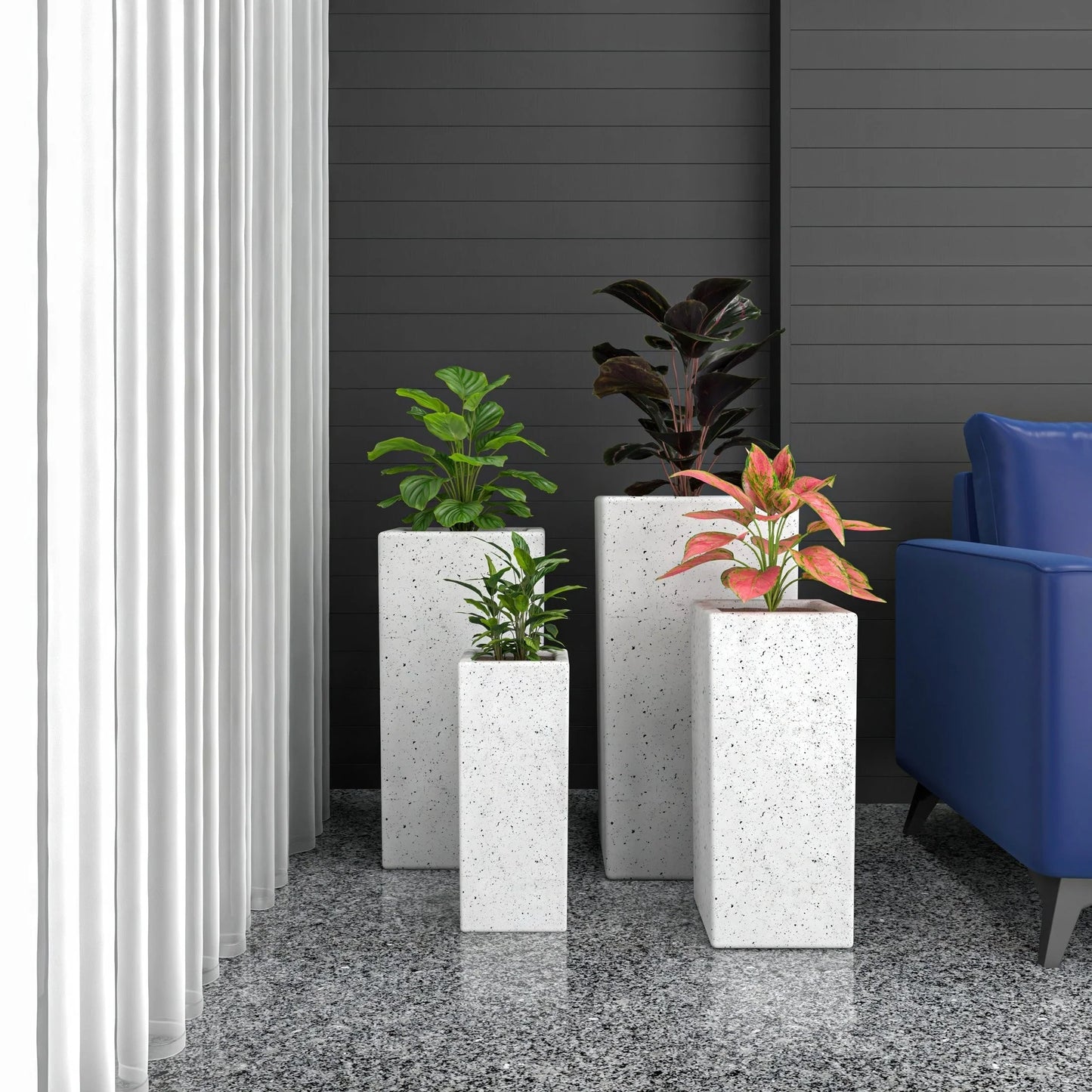 Terra Fiberstone and MGO Clay Planter, Mid-Century Modern Tall Square Planter Pot for Indoor and Outdoor - Elax Furniture
