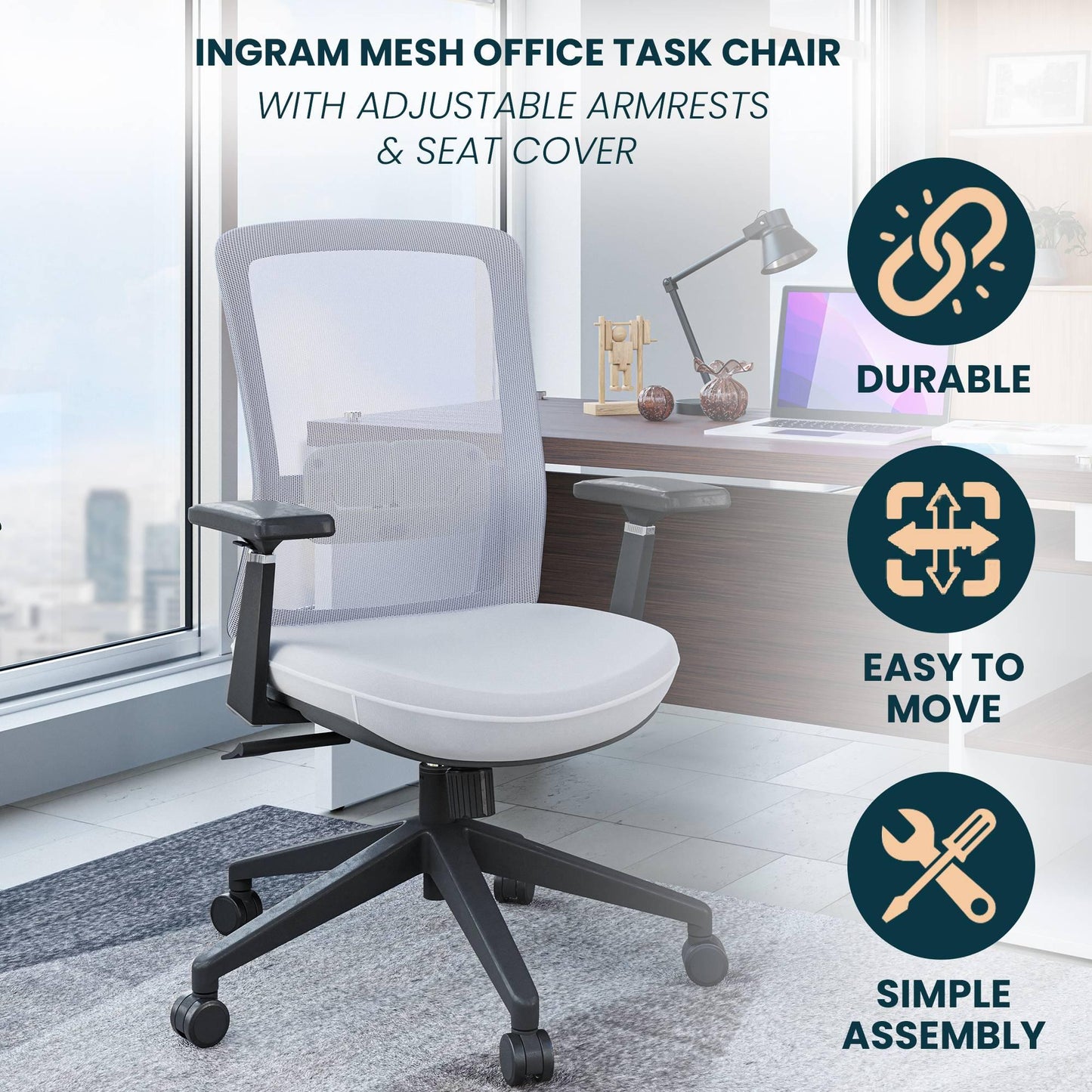 Ingram Ergonomic Modern Office Mesh Task Chair With Adjustable Height - Elax Furniture