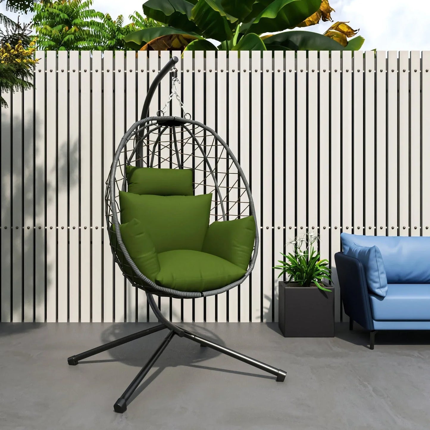 Summit Outdoor Single Person Egg Swing Chair in Grey Steel Frame With Removable Cushions - Elax Furniture