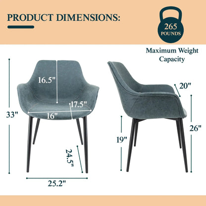 Markley Modern Leather Dining Arm Chair With Metal Legs Set of 2 - Elax Furniture
