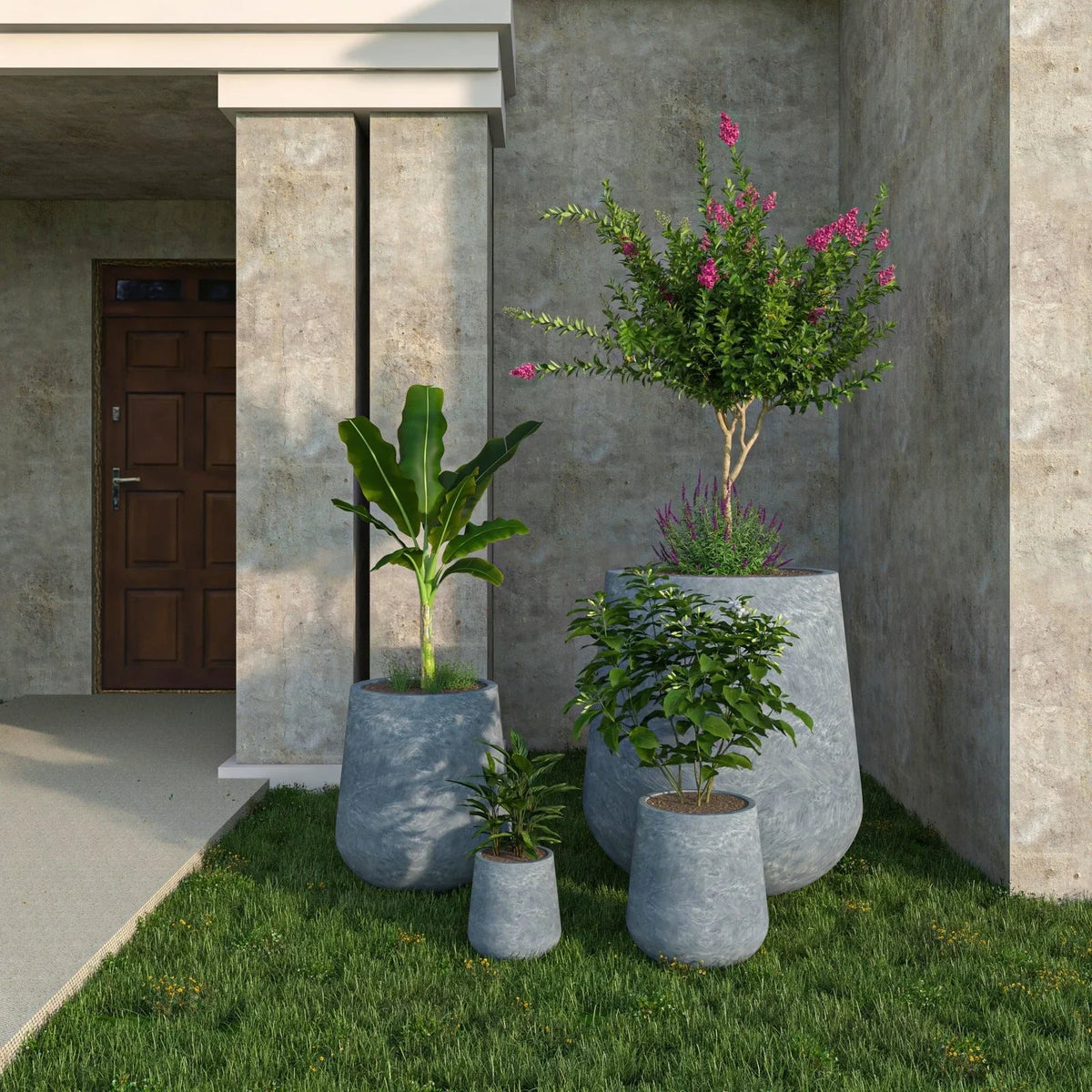 Orchid 4-Piece Tapered Round Planter Pot Set in Fiberstone and Clay Weather Resistant Design - Elax Furniture