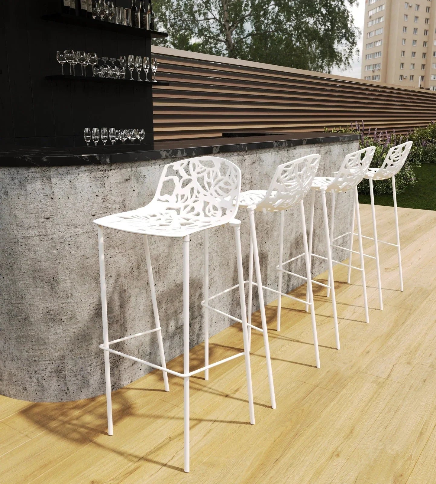 Devon Aluminum Indoor Outdoor Bar Stool with Powder Coated Frame and Footrest - Elax Furniture