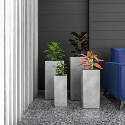Terra Fiberstone and MGO Clay Planter, Mid-Century Modern Tall Square Planter Pot for Indoor and Outdoor - Elax Furniture