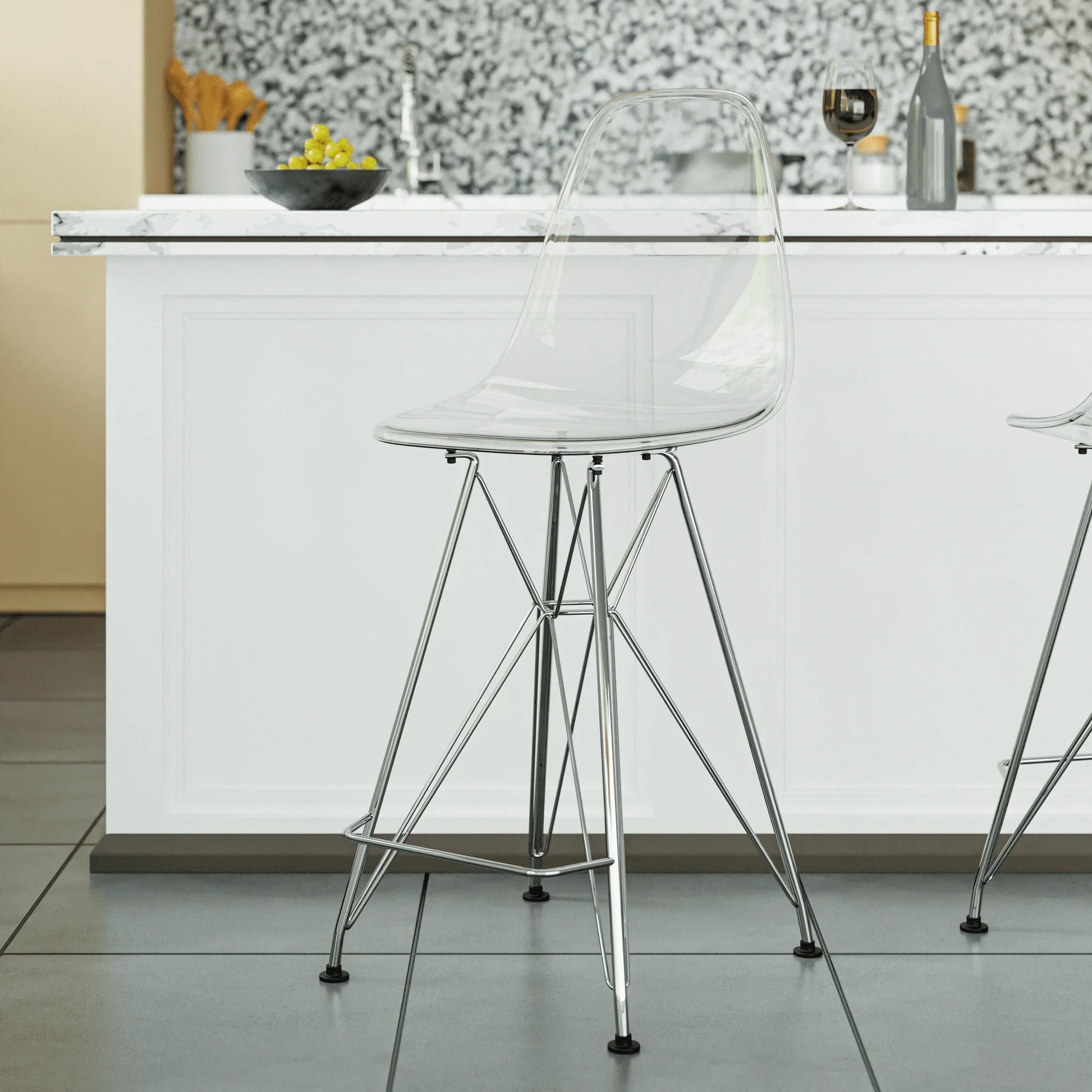 Cresco Modern Acrylic Barstool in Chrome Base for Kitchen and Dining Room - Elax Furniture