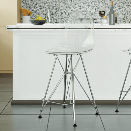 Cresco Modern Acrylic Barstool in Chrome Base for Kitchen and Dining Room - Elax Furniture