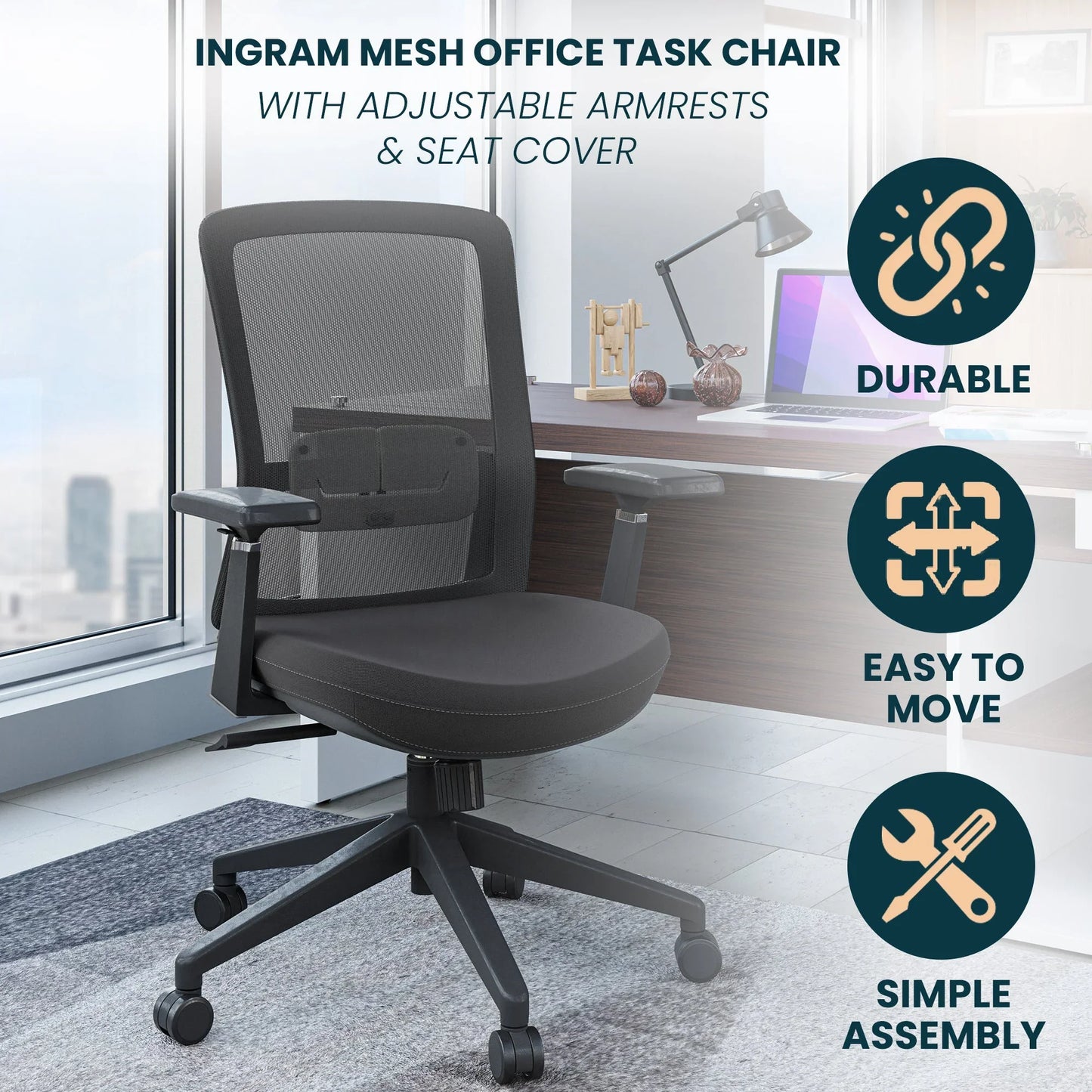 Ingram Ergonomic Modern Office Mesh Task Chair With Adjustable Height - Elax Furniture