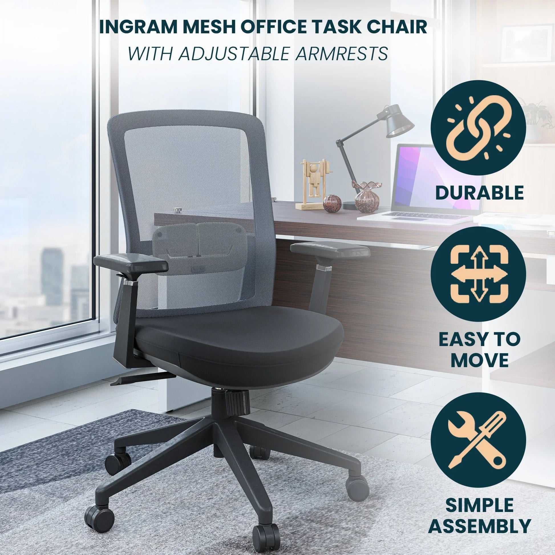 Ingram Ergonomic Modern Office Mesh Task Chair With Adjustable Height - Elax Furniture