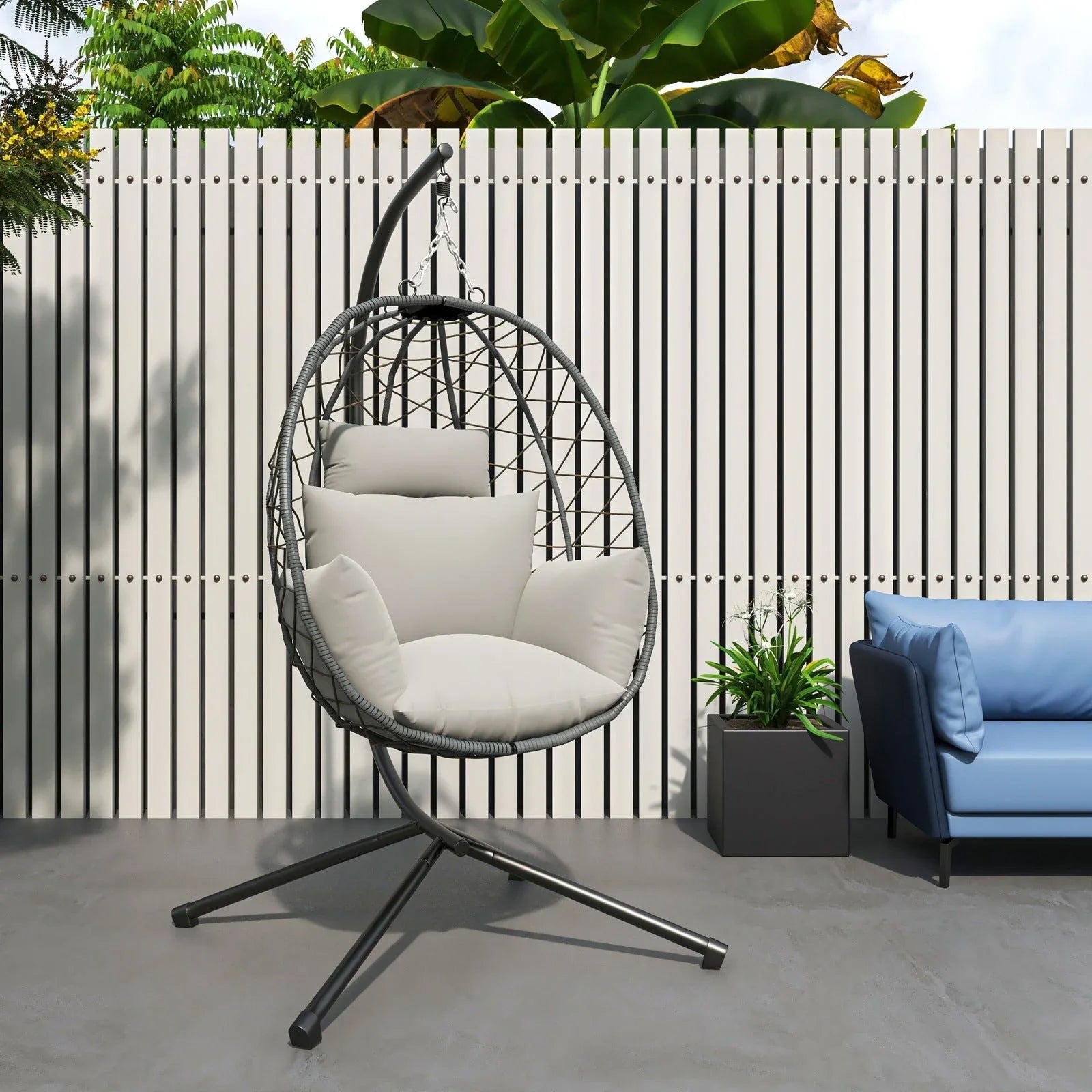 Summit Outdoor Single Person Egg Swing Chair in Grey Steel Frame With Removable Cushions - Elax Furniture