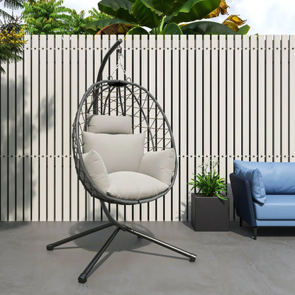 Summit Outdoor Single Person Egg Swing Chair in Grey Steel Frame With Removable Cushions - Elax Furniture