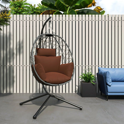 Summit Outdoor Single Person Egg Swing Chair in Grey Steel Frame With Removable Cushions - Elax Furniture