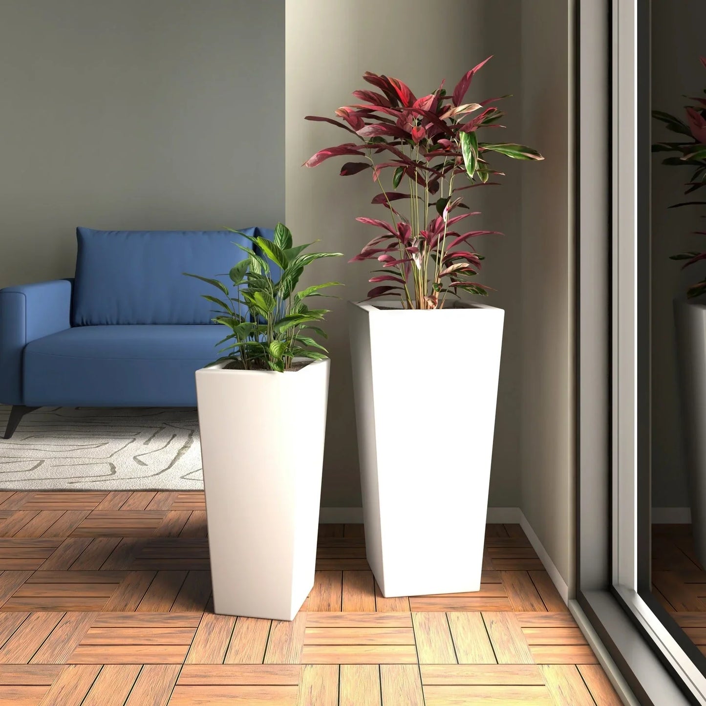 Orna 2-Piece Modern Fiberstone and MgO Square Clay Planter Set for Home and Garden - Elax Furniture