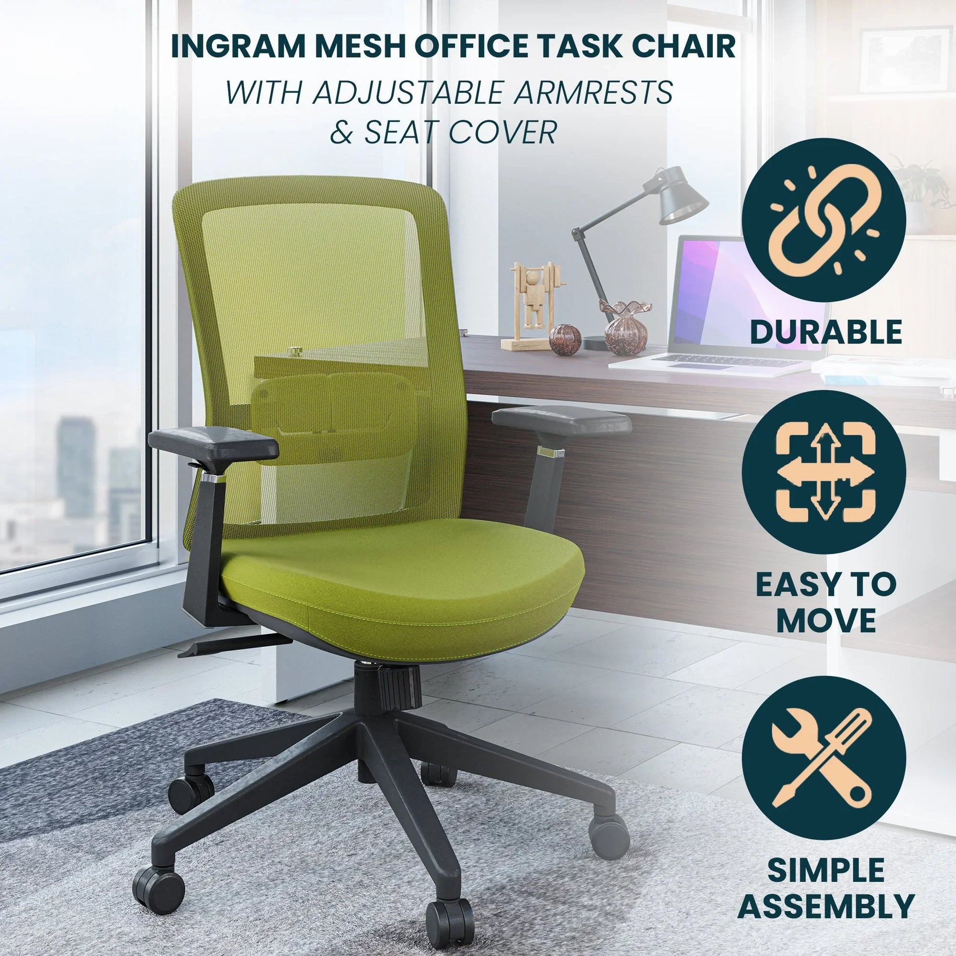 Ingram Ergonomic Modern Office Mesh Task Chair With Adjustable Height - Elax Furniture