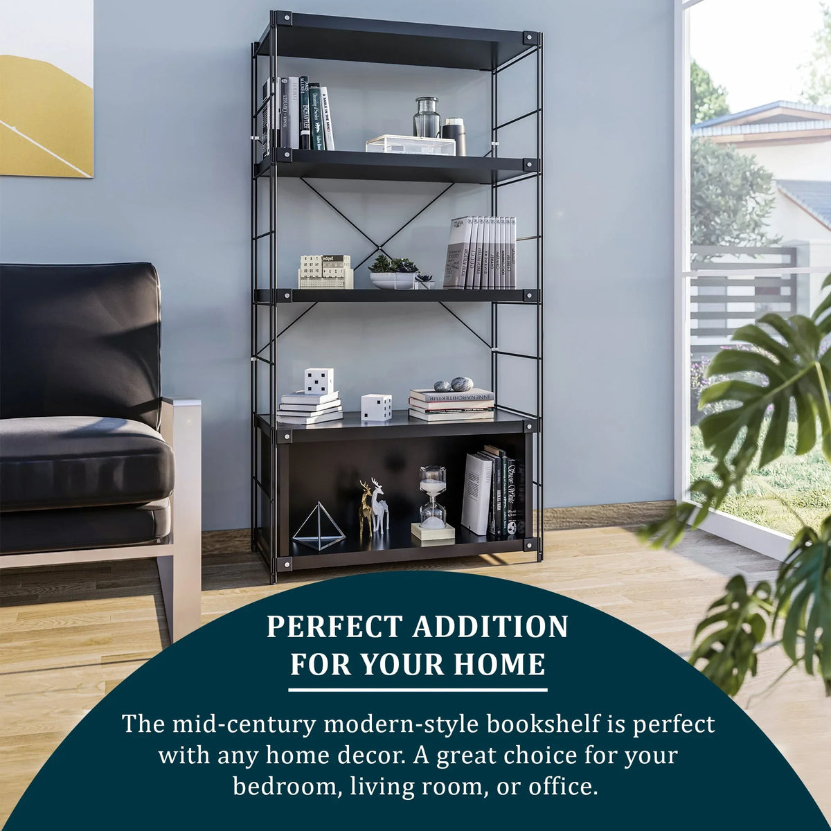 Brentwood Etagere Bookcase with White Powder Coated Steel Frame and Melamine Board Shelves - Elax Furniture