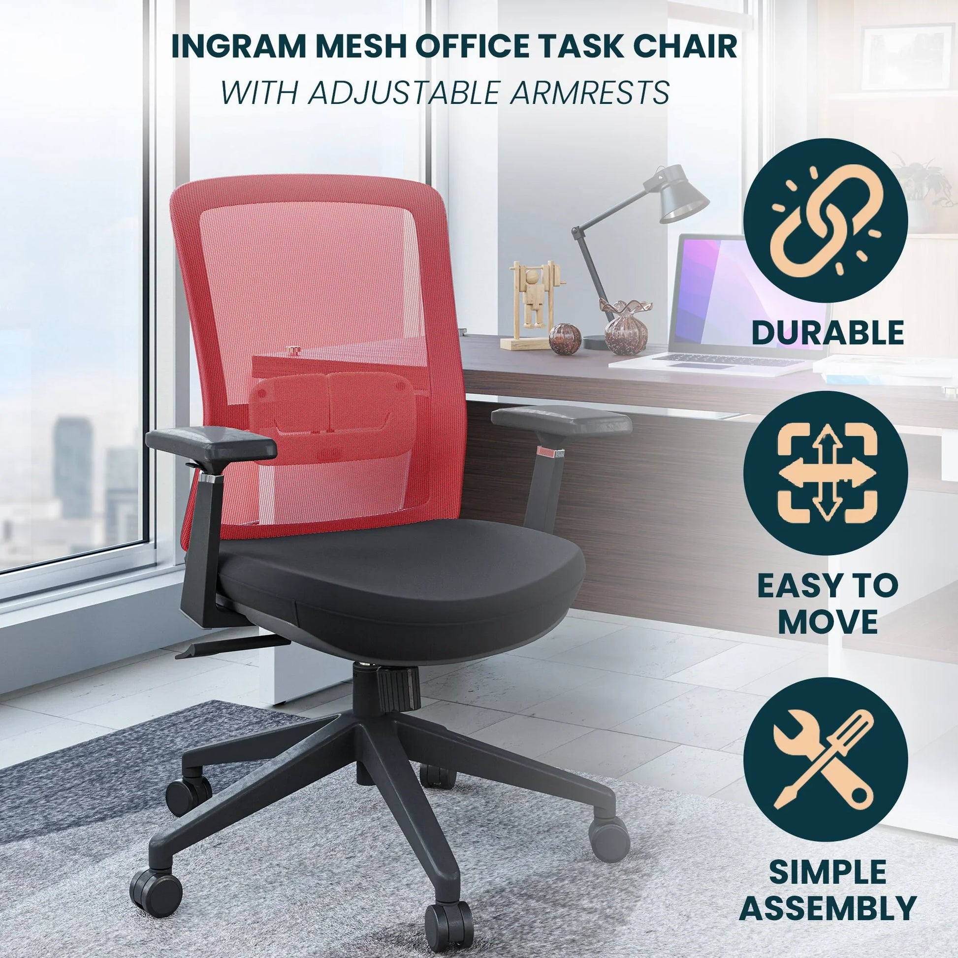 Ingram Ergonomic Modern Office Mesh Task Chair With Adjustable Height - Elax Furniture