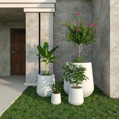 Orchid 4-Piece Tapered Round Planter Pot Set in Fiberstone and Clay Weather Resistant Design - Elax Furniture