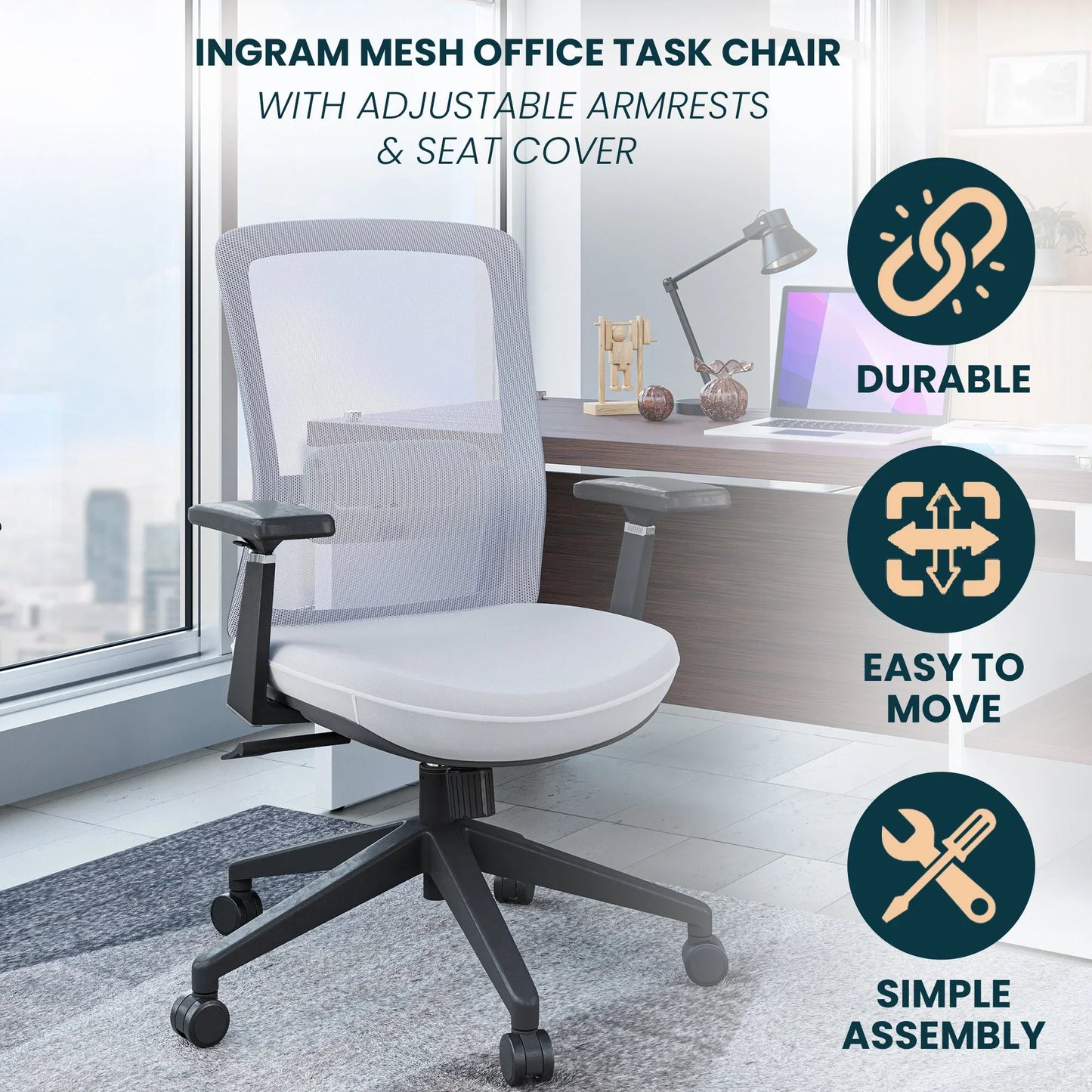 Ingram Ergonomic Modern Office Mesh Task Chair With Adjustable Height - Elax Furniture