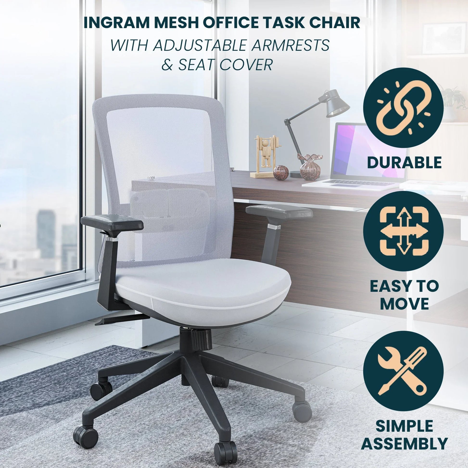 Ingram Ergonomic Modern Office Mesh Task Chair With Adjustable Height - Elax Furniture
