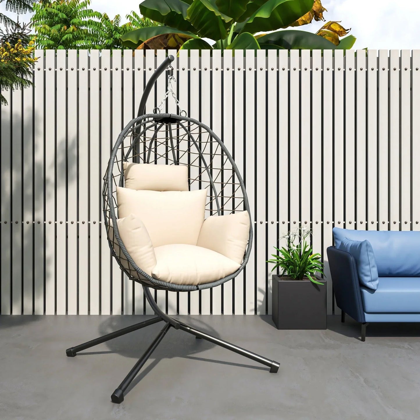 Summit Outdoor Single Person Egg Swing Chair in Grey Steel Frame With Removable Cushions - Elax Furniture