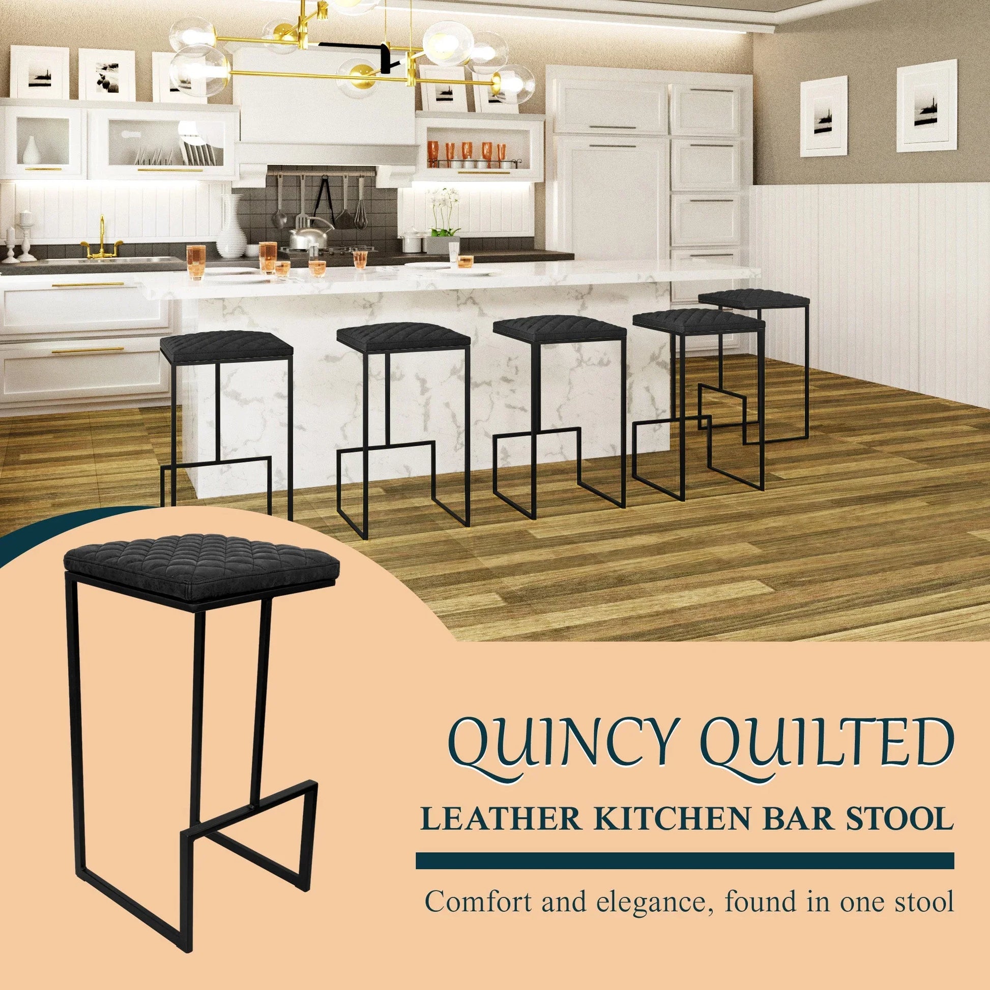 Quincy Leather Bar Stools With Metal Frame - Elax Furniture
