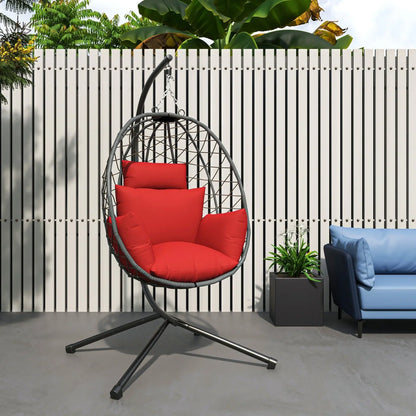 Summit Outdoor Single Person Egg Swing Chair in Grey Steel Frame With Removable Cushions - Elax Furniture