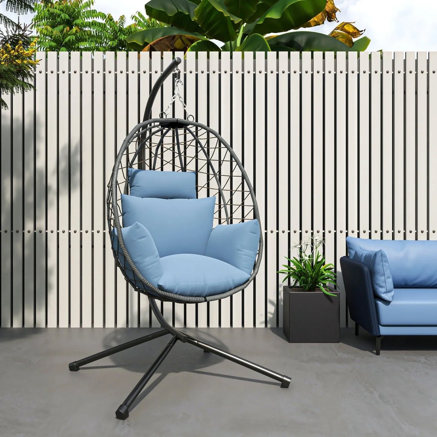 Summit Outdoor Single Person Egg Swing Chair in Grey Steel Frame With Removable Cushions - Elax Furniture