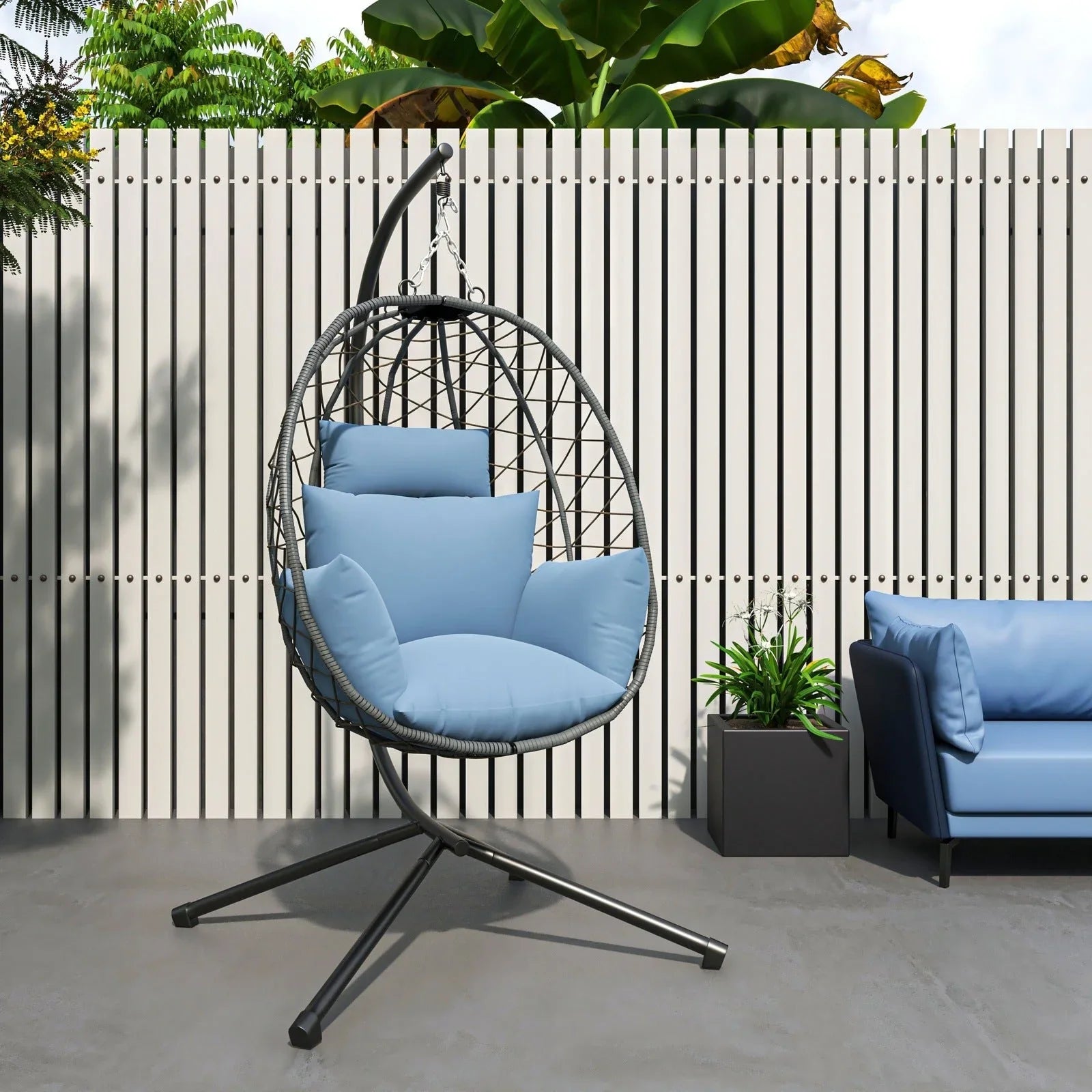 Summit Outdoor Single Person Egg Swing Chair in Grey Steel Frame With Removable Cushions - Elax Furniture
