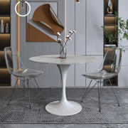 Verve Round Dining Table with MDF/Sintered Stone/Resin Tabletop in White Stainless Steel Pedestal Base - Elax Furniture