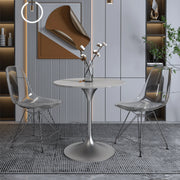Verve Round Dining Table with MDF/Sintered Stone/Resin Tabletop in Silver Stainless Steel Pedestal Base - Elax Furniture