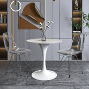 Verve Round Dining Table with MDF/Sintered Stone/Resin Tabletop in White Stainless Steel Pedestal Base - Elax Furniture