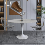 Verve Round Dining Table with MDF/Sintered Stone/Resin Tabletop in White Stainless Steel Pedestal Base - Elax Furniture