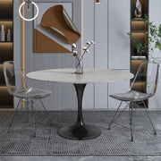 Verve Round Dining Table with MDF/Sintered Stone/Resin Tabletop in Black Stainless Steel Pedestal Base - Elax Furniture