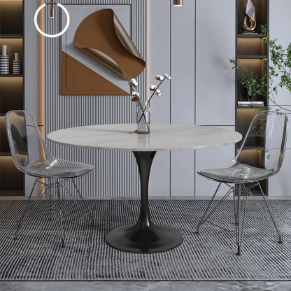 Verve Round Dining Table with MDF/Sintered Stone/Resin Tabletop in Black Stainless Steel Pedestal Base - Elax Furniture