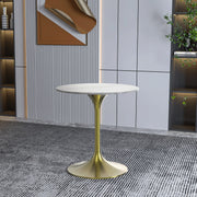 Verve Round Dining Table with MDF/Sintered Stone/Resin Tabletop in Gold Stainless Steel Pedestal Base - Elax Furniture