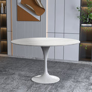Verve Round Dining Table with MDF/Sintered Stone/Resin Tabletop in White Stainless Steel Pedestal Base - Elax Furniture