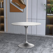 Verve Round Dining Table with MDF/Sintered Stone/Resin Tabletop in Silver Stainless Steel Pedestal Base - Elax Furniture