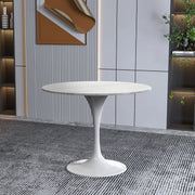 Verve Round Dining Table with MDF/Sintered Stone/Resin Tabletop in White Stainless Steel Pedestal Base - Elax Furniture