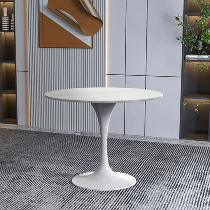 Verve Round Dining Table with MDF/Sintered Stone/Resin Tabletop in White Stainless Steel Pedestal Base - Elax Furniture