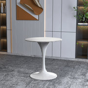 Verve Round Dining Table with MDF/Sintered Stone/Resin Tabletop in White Stainless Steel Pedestal Base - Elax Furniture