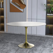 Verve Round Dining Table with MDF/Sintered Stone/Resin Tabletop in Gold Stainless Steel Pedestal Base - Elax Furniture