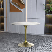 Verve Round Dining Table with MDF/Sintered Stone/Resin Tabletop in Gold Stainless Steel Pedestal Base - Elax Furniture