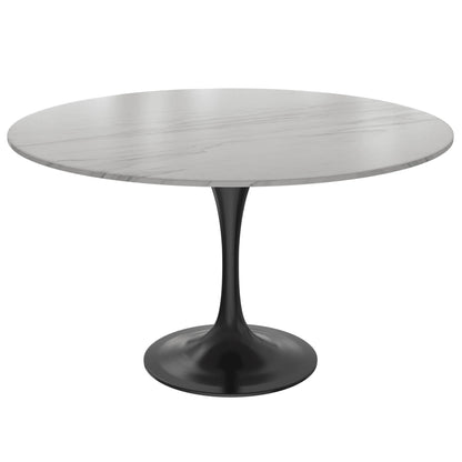 Verve Round Dining Table with MDF/Sintered Stone/Resin Tabletop in Black Stainless Steel Pedestal Base - Elax Furniture