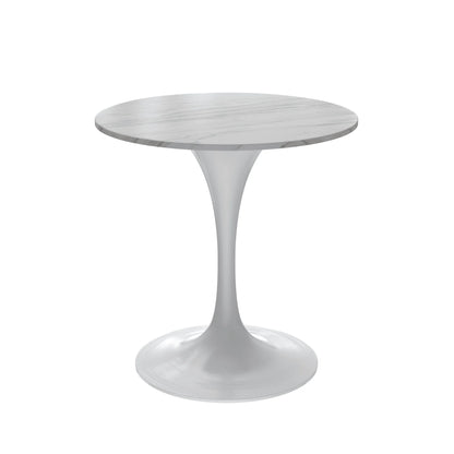 Verve Round Dining Table with MDF/Sintered Stone/Resin Tabletop in White Stainless Steel Pedestal Base - Elax Furniture