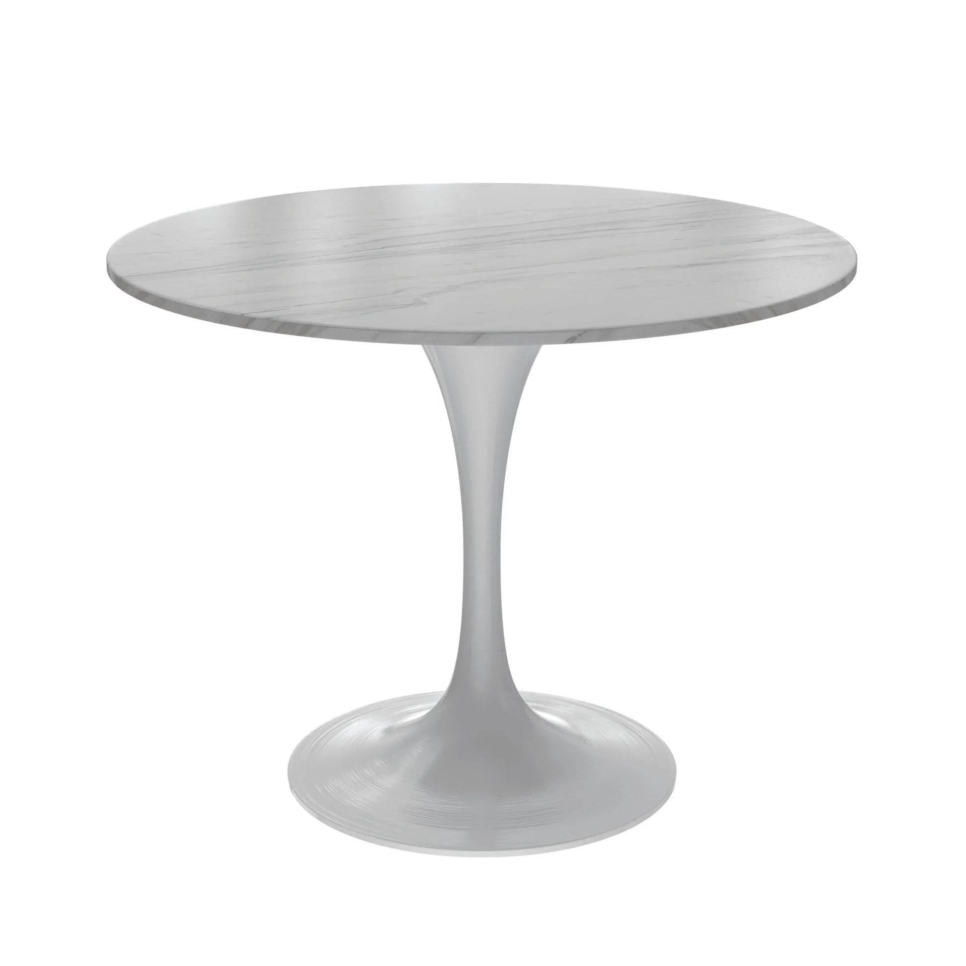 Verve Round Dining Table with MDF/Sintered Stone/Resin Tabletop in White Stainless Steel Pedestal Base - Elax Furniture