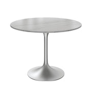 Verve Round Dining Table with MDF/Sintered Stone/Resin Tabletop in Silver Stainless Steel Pedestal Base - Elax Furniture