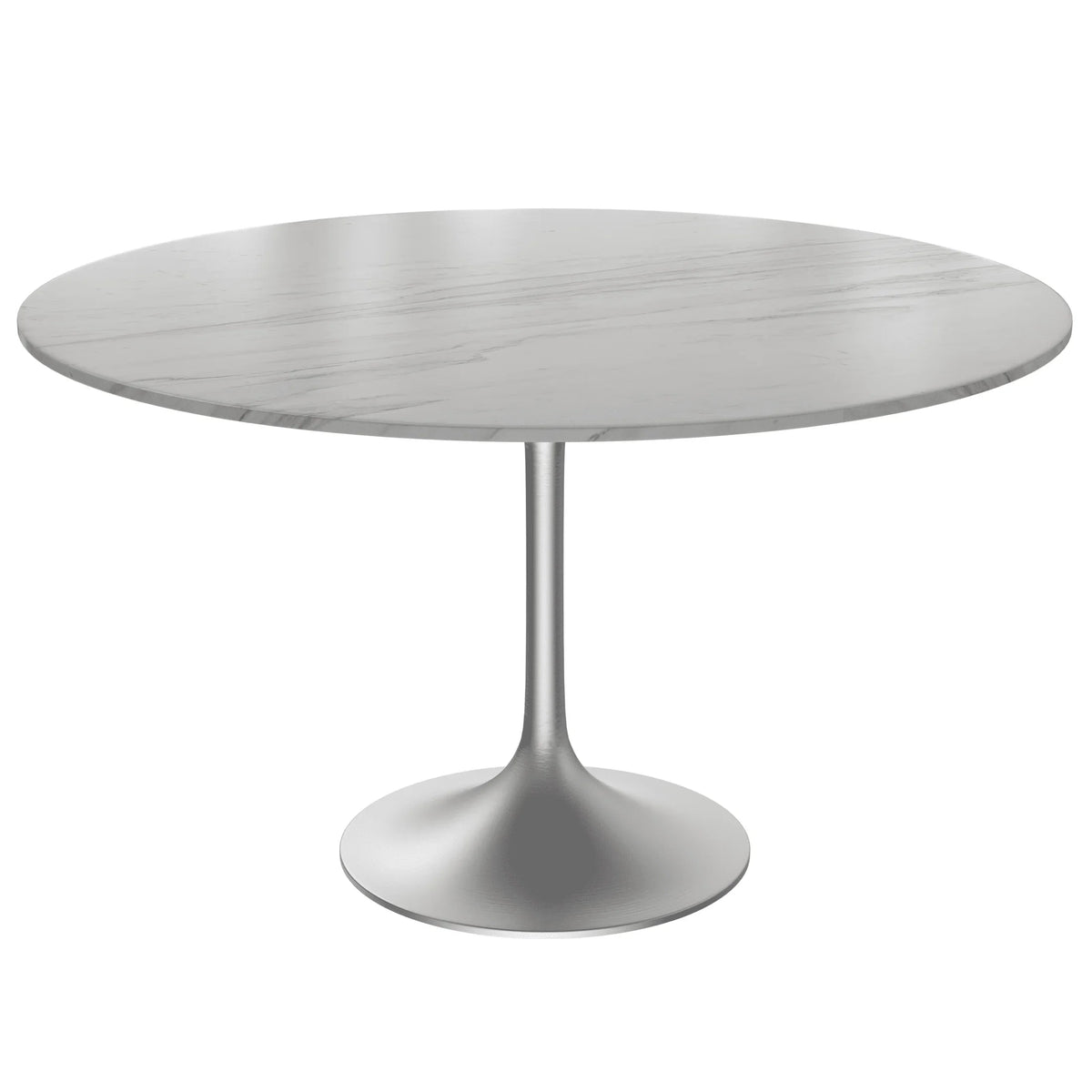Verve Round Dining Table with MDF/Sintered Stone/Resin Tabletop in Silver Stainless Steel Pedestal Base - Elax Furniture