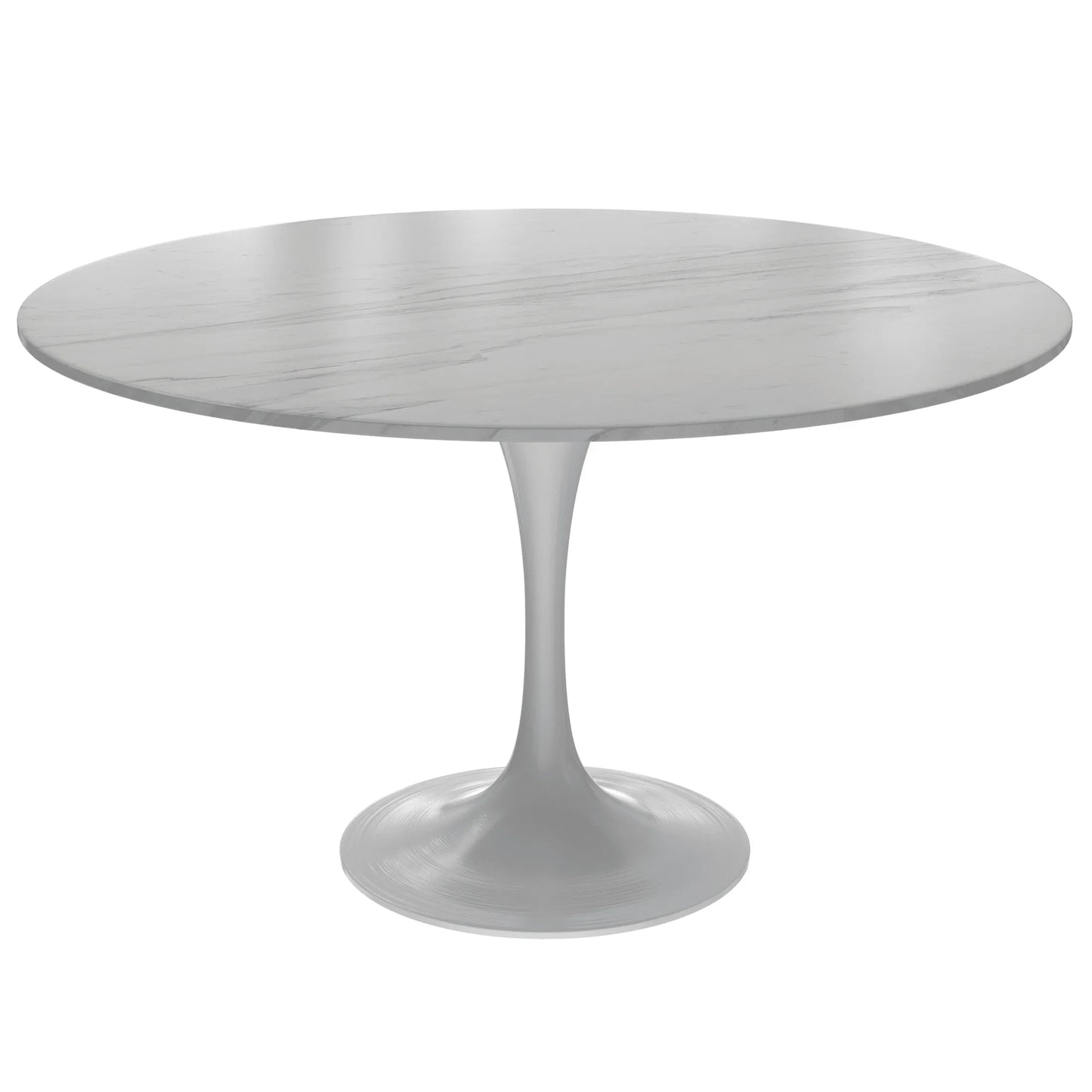 Verve Round Dining Table with MDF/Sintered Stone/Resin Tabletop in White Stainless Steel Pedestal Base - Elax Furniture