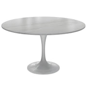 Verve Round Dining Table with MDF/Sintered Stone/Resin Tabletop in White Stainless Steel Pedestal Base - Elax Furniture
