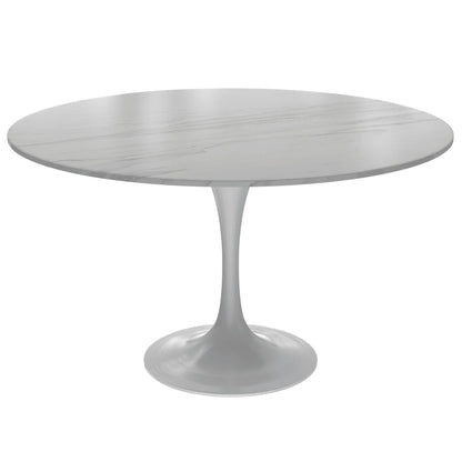 Verve Round Dining Table with MDF/Sintered Stone/Resin Tabletop in White Stainless Steel Pedestal Base - Elax Furniture
