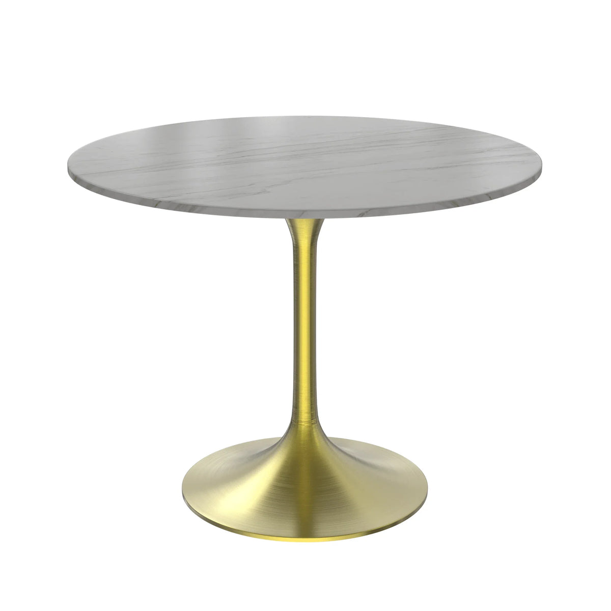 Verve Round Dining Table with MDF/Sintered Stone/Resin Tabletop in Gold Stainless Steel Pedestal Base - Elax Furniture