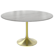 Verve Round Dining Table with MDF/Sintered Stone/Resin Tabletop in Gold Stainless Steel Pedestal Base - Elax Furniture